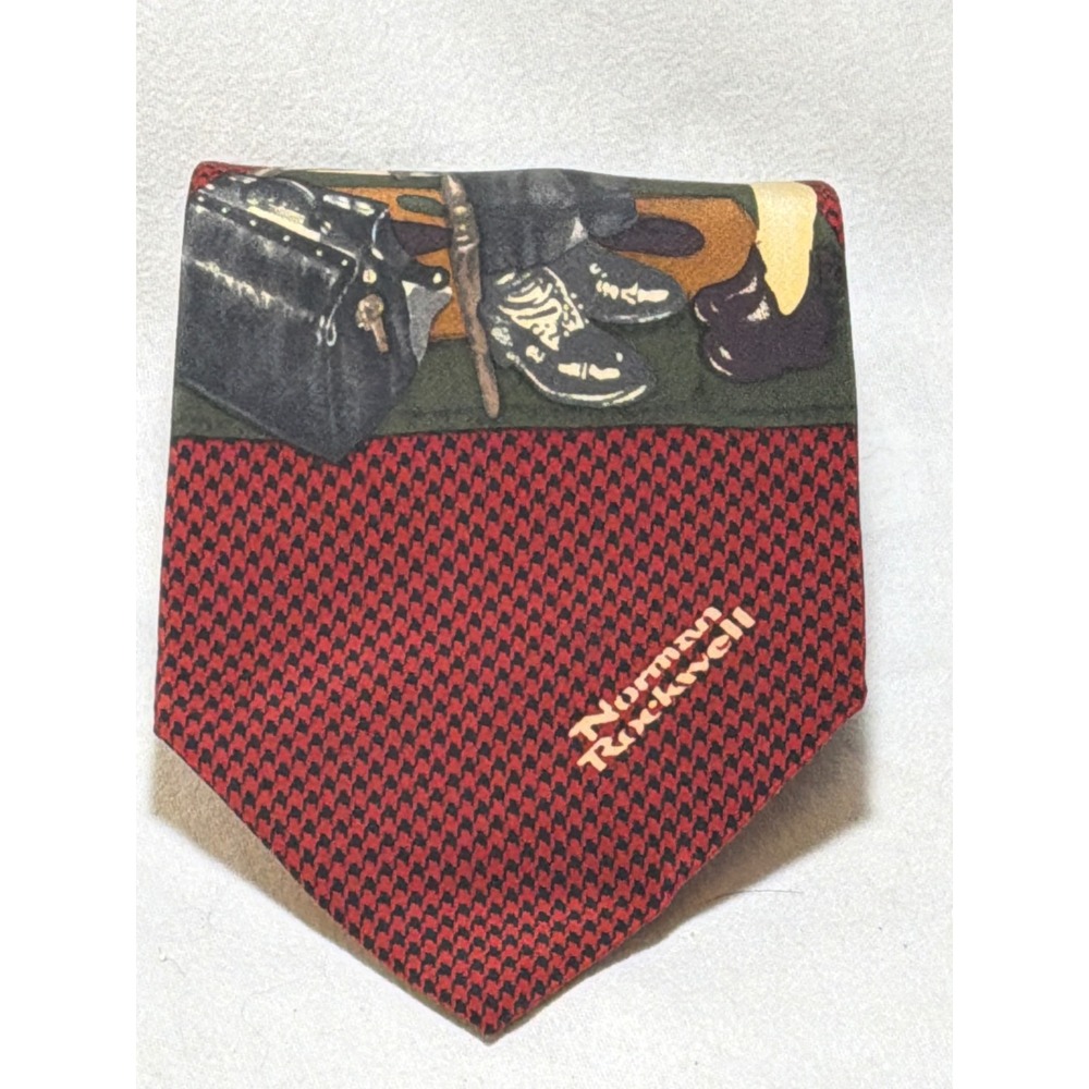 Norman Rockwell Saturday Evening Post Silk Tie Red Houndstooth Vintage 1995